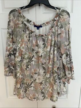 Apt. 9 Floral Off-Shoulder Blouse — Sage Green & Blush